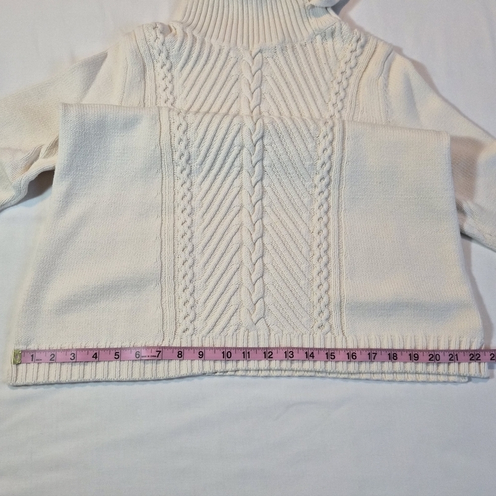 Talbot's Cream Cable Knit Turtleneck Sweater 100% Cotton - Picture 4 of 8